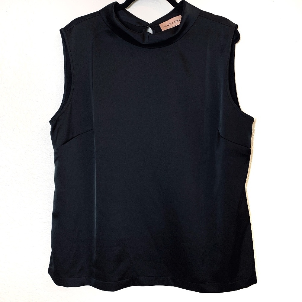 Black Label by Chico's Black Satin Top XL Mock Neck Sleeveless Dressy Party